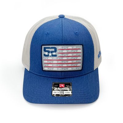 52 LIFE Americana Trucker Hat | Navy Heather/Navy | Snap Back Trucker Cap 52 Life Brand Hat, Cool hat, Awesome hat, Best fitting hat, Most comfortable hat, Break Free, Flag Hat Americana, 4th of July