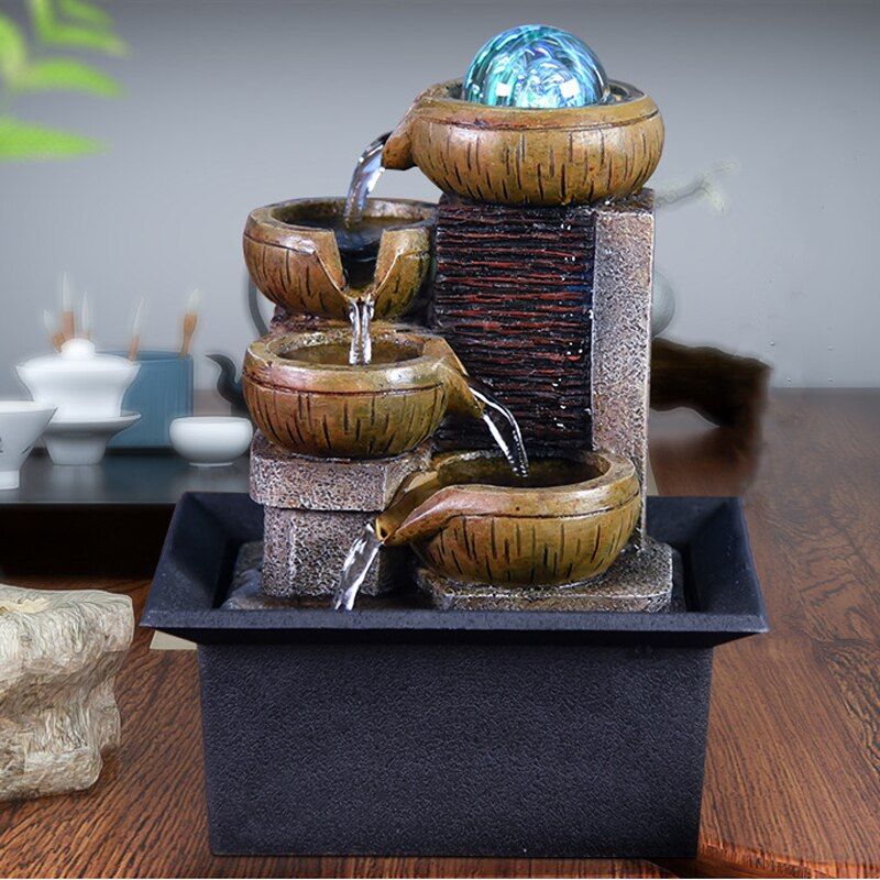 Gifts Desktop Water Fountain Portable Tabletop Waterfall Kit Soothing Relaxation Zen Meditation Lucky Fengshui Home Decorations