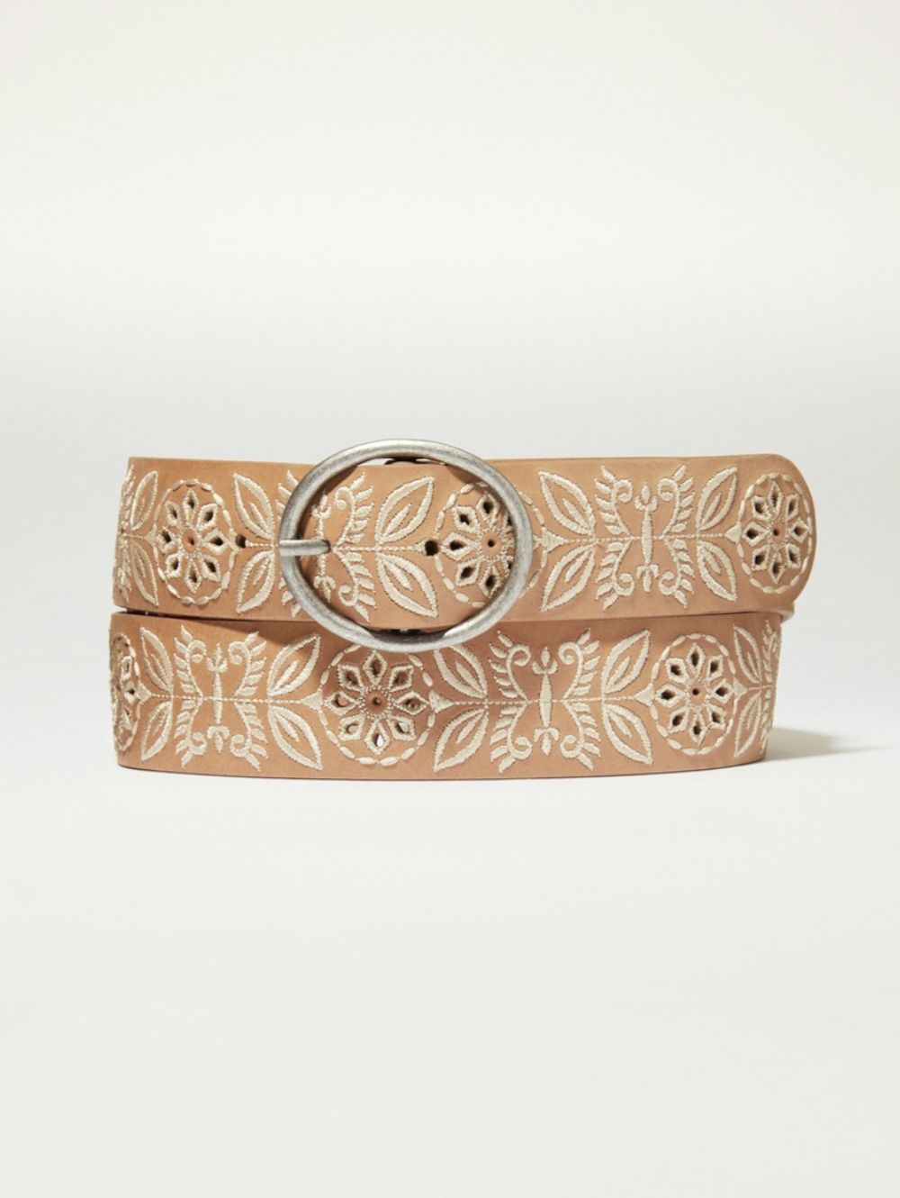 Vine Embroidered Belt Cream