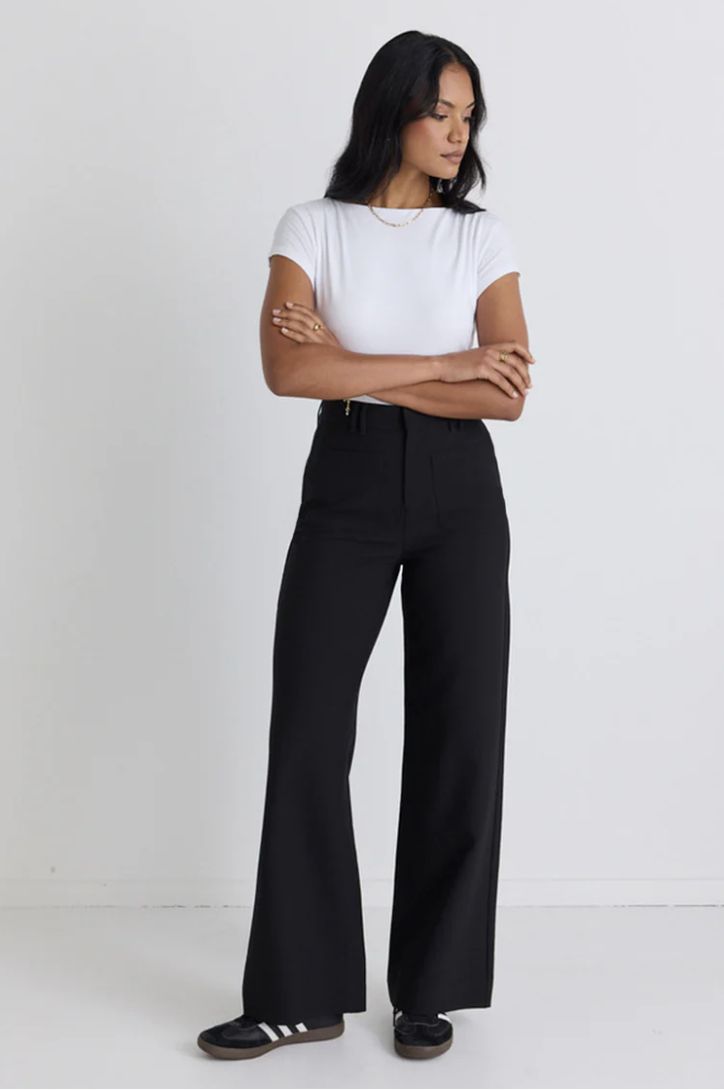 Zoey Black Tailored High Rise Wide Leg Pocket Pants, Size: 10