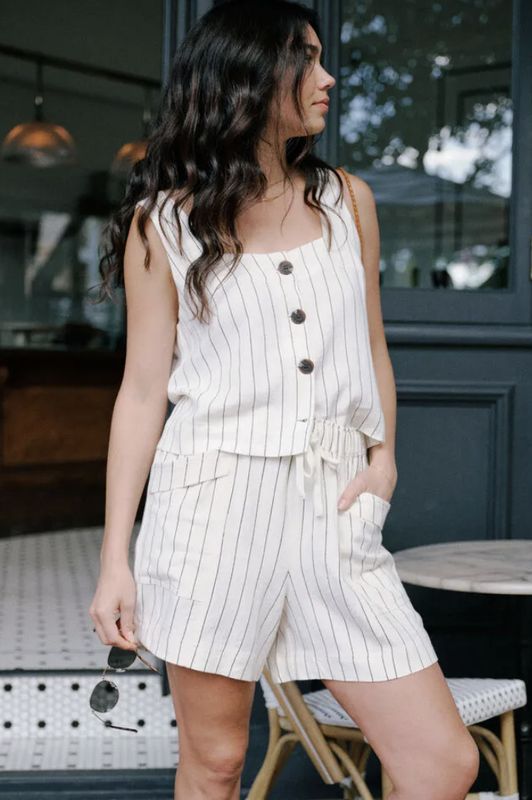 Square Neck Shell Pinstripe Top