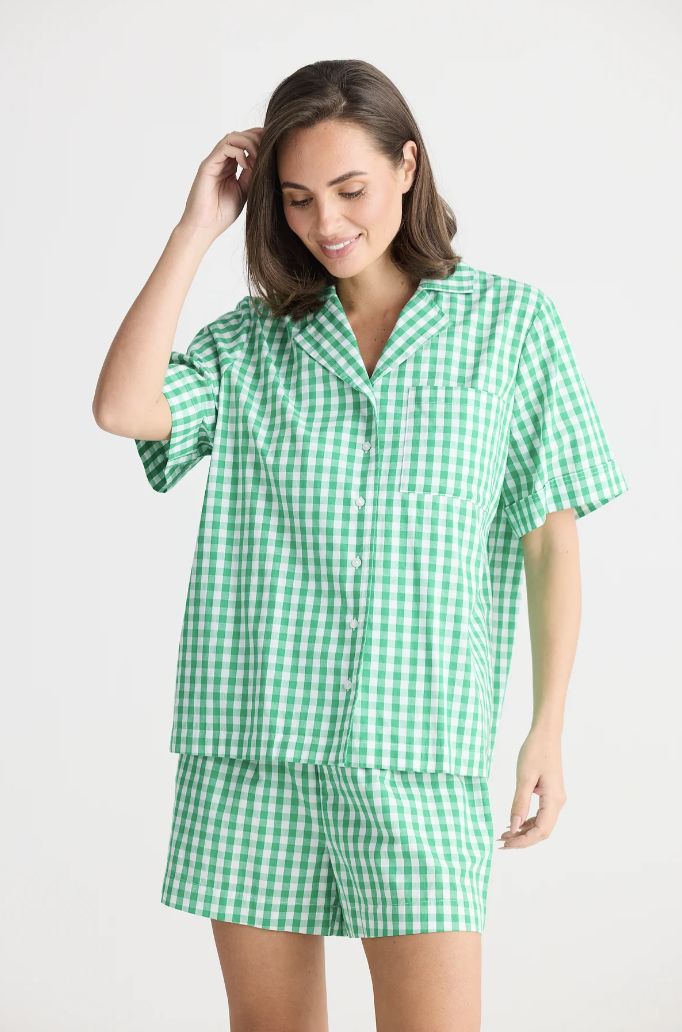 Stay In Bed Pyjama Set, Size: Large, Colour: Green Check