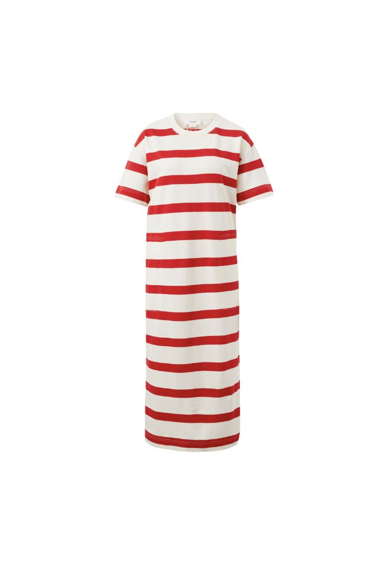 Midi Terry Dress, Size: Small, Colour: White Red Bold Stripe