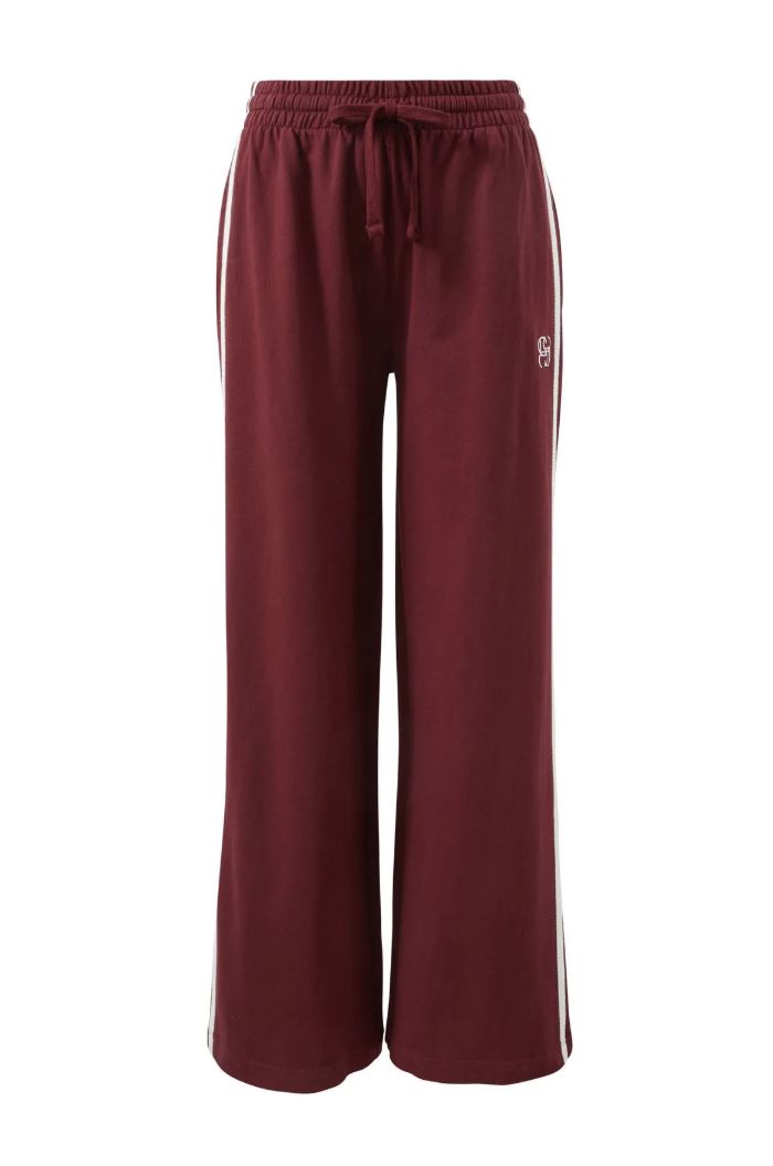 Wide Leg Terry Trackpant, Size: Large, Colour: Burgundy Side Stripe