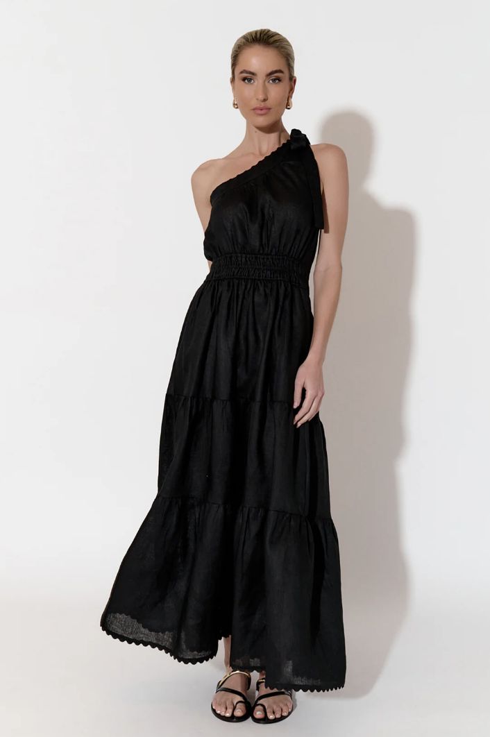 Eve One Shoulder Linen Dress, Size: 16