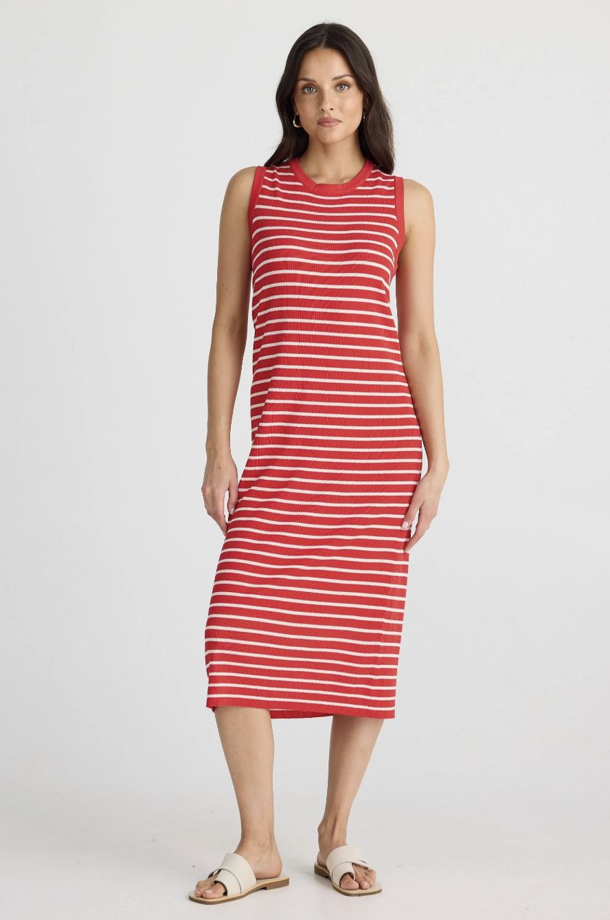Squad Dress, Size: Large, Colour: Scarlet Ecru Stripe