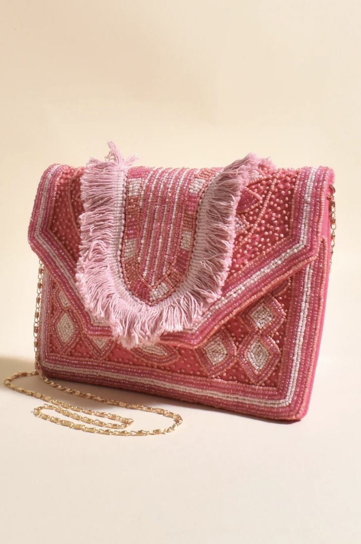 Beaded Fringe Foldover Clutch