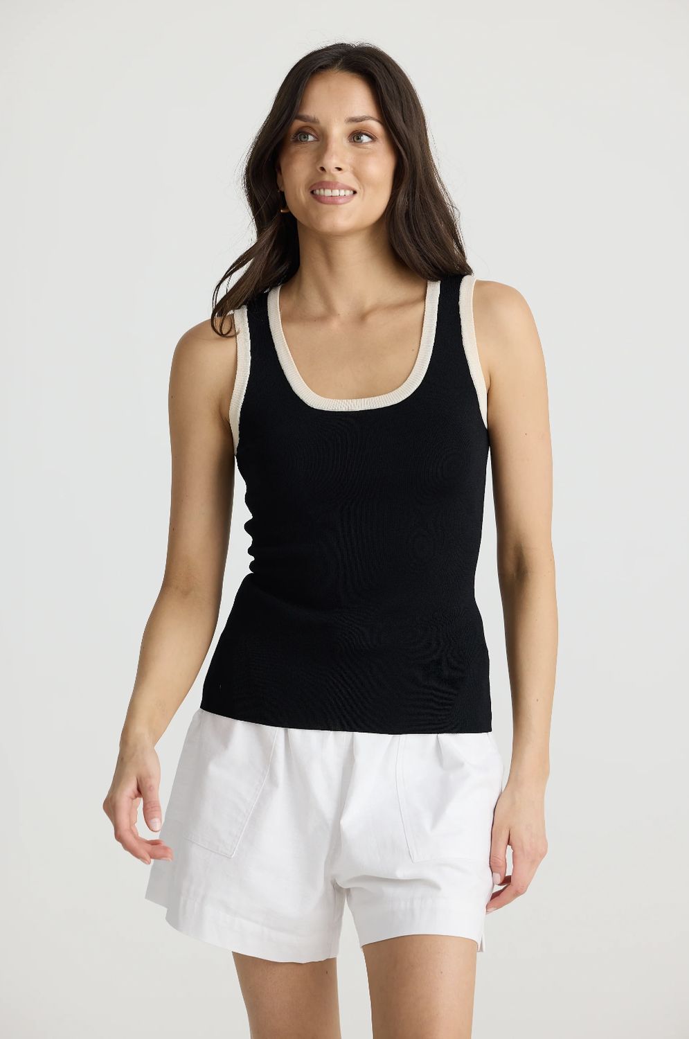 Ollie Tank, Size: Small, Colour: Sand with Black