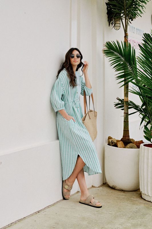 Crinkle Stripe Midi Dress