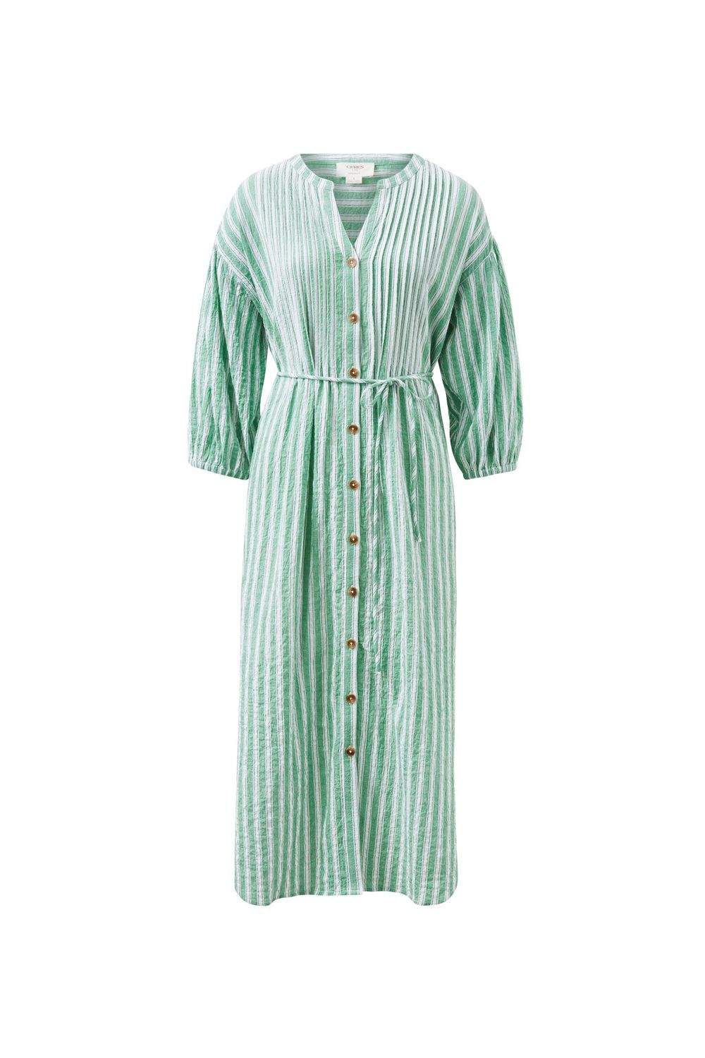 Crinkle Stripe Midi Dress, Colour: Green/White, Size: X Small