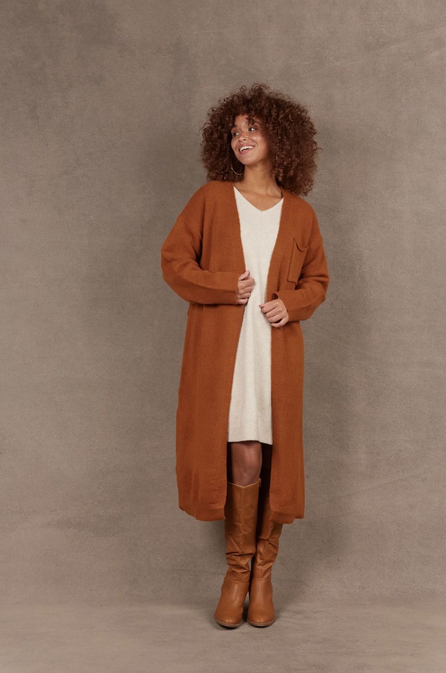 Paarl Longline Cardigan, Colour: Ochre