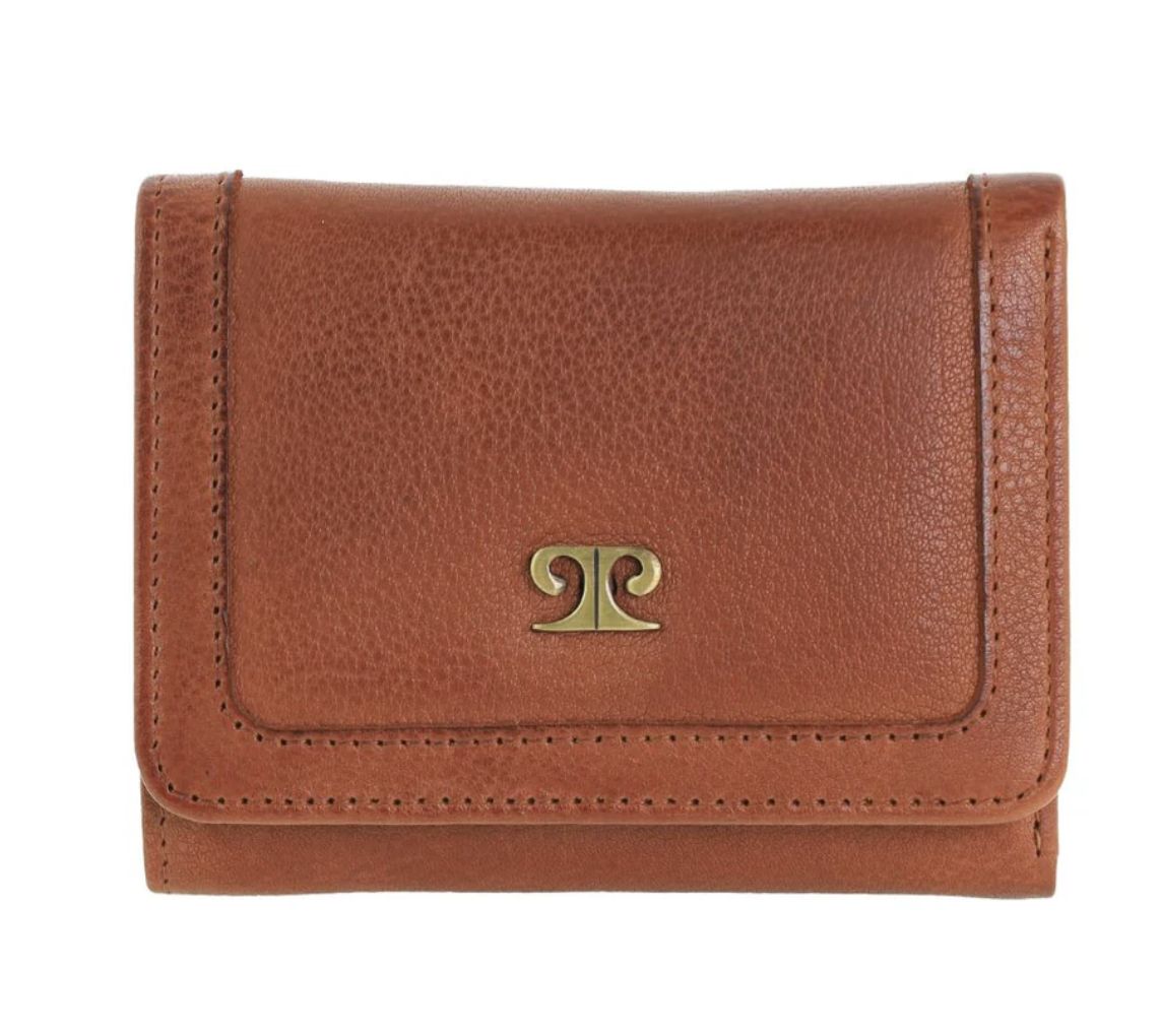 Pierre Cardin Ladies Leather snap Button Tri-Fold Wallet, Colour: Cognac