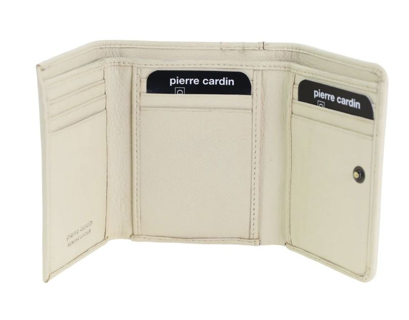 Pierre Cardin Ladies Leather snap Button Tri-Fold Wallet