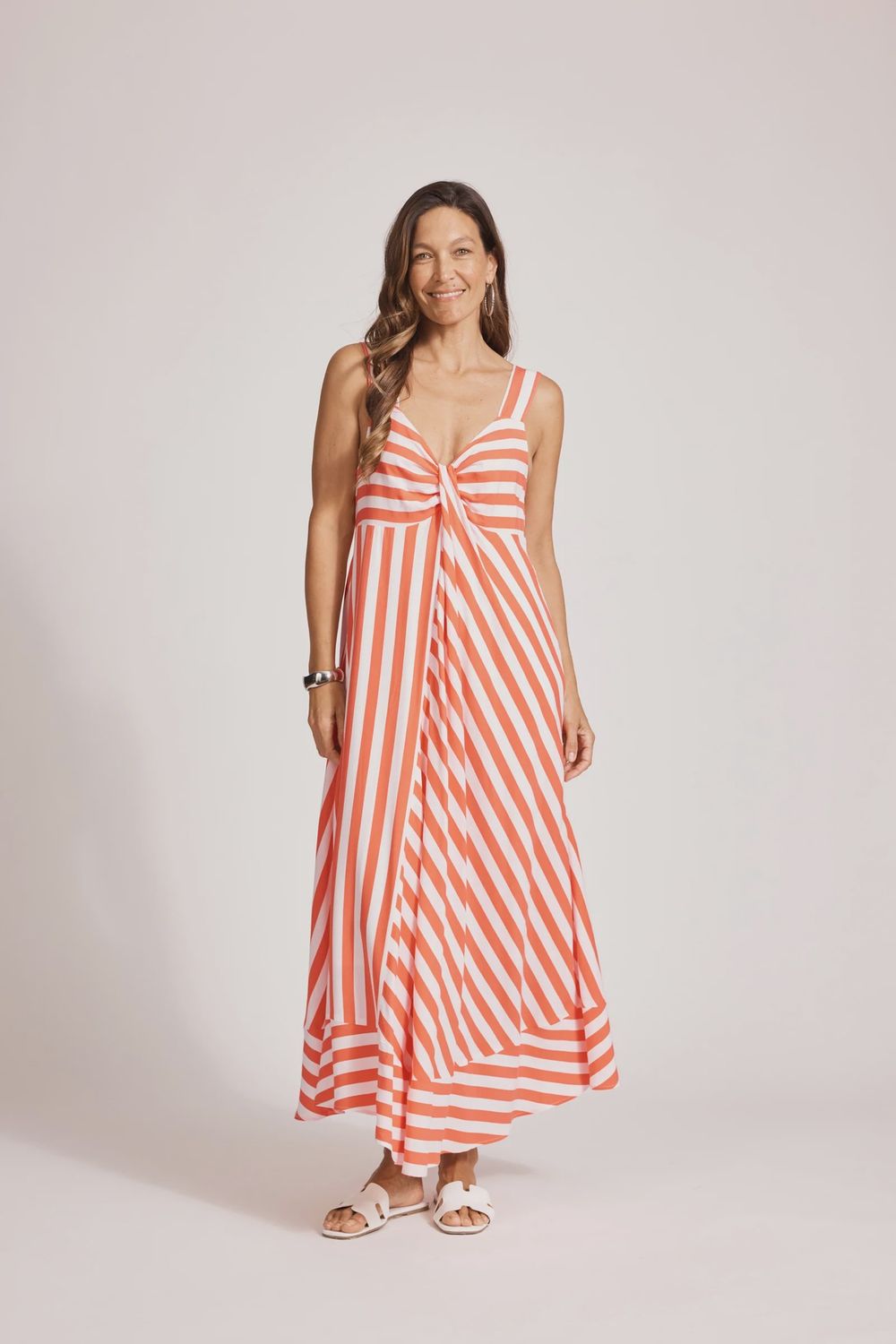 Treville Stripe Tank Maxi Dress - Coral, Size: Small