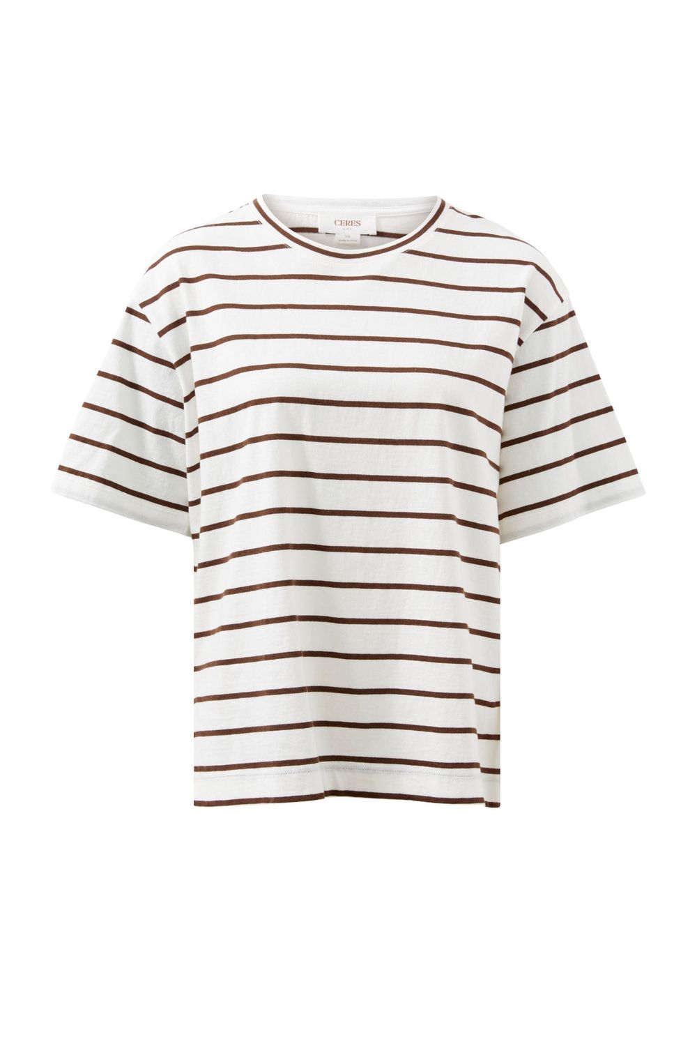 Stevie Slouchy Tee - Vanilla/Choc Fine Stripe, Size: X Large