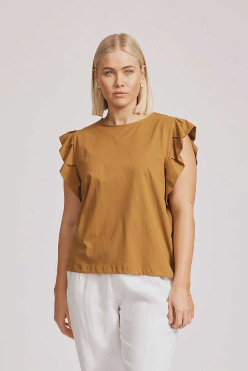 Francia Frill Tank - Caramel, Size: Small