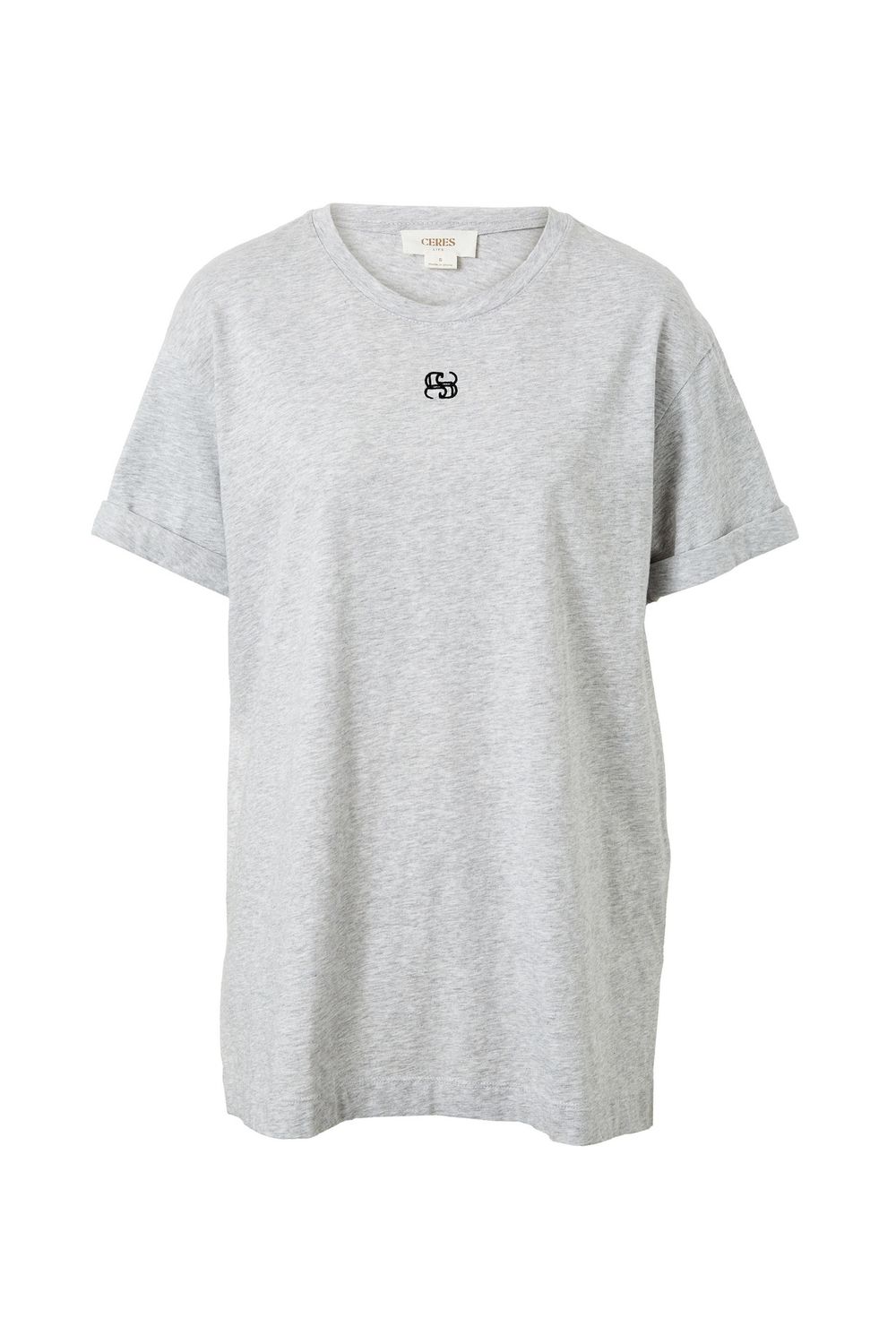 Lola Longline Step Hem Tee - Cloud Marle Embroidered, Size: X Large