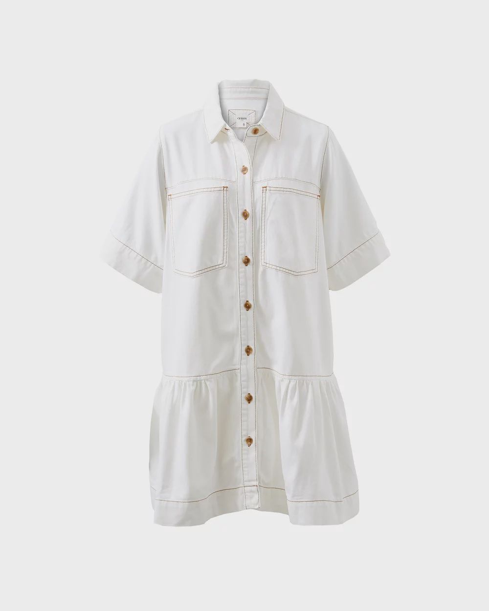 Short Sleeve Tiered Pocket Shirt Dress - Fresh Ecru, Size: Small