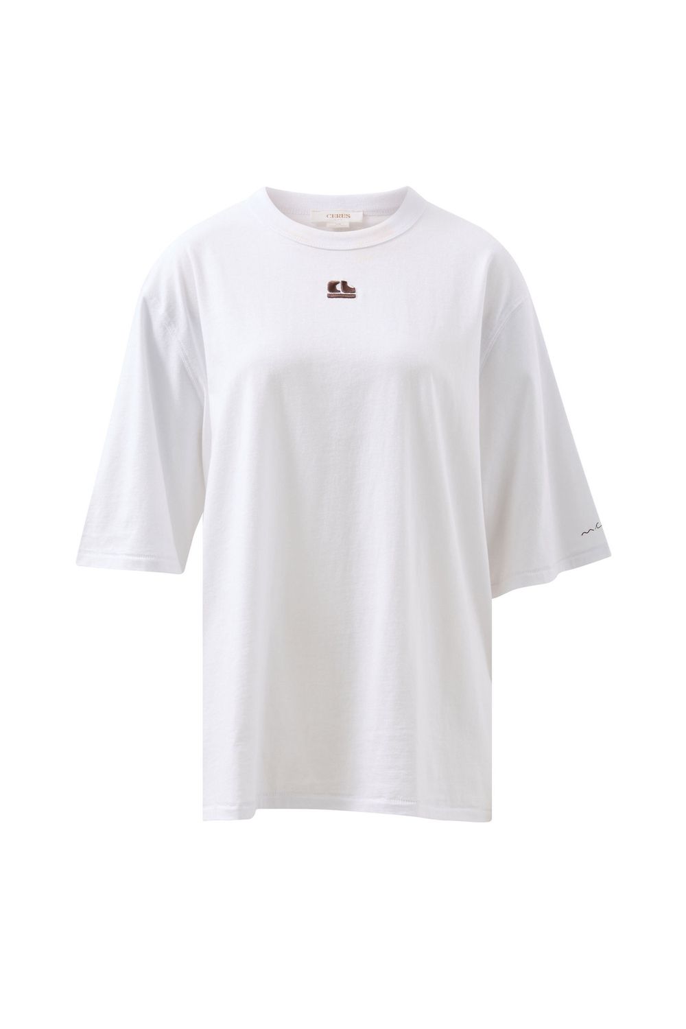 Liv Oversized Tee - White /Choc CL Embroidery, Size: Large