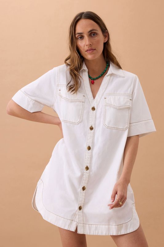 Sammy Relaxed Shirt Dress - Fresh Ecru