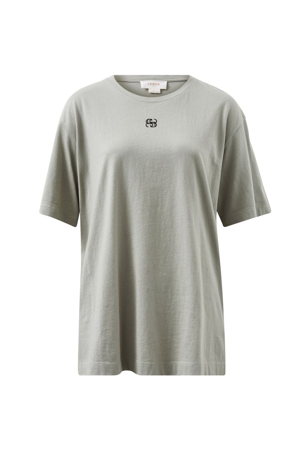 Lola Longline Step Hem Tee - Soft Sage/ Phantom Ceres Monogram Embroidery