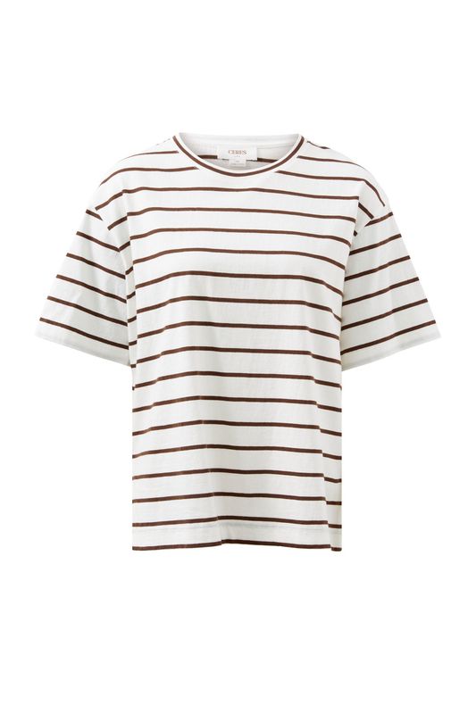 Stevie Slouchy Tee - Vanilla/Choc Fine Stripe
