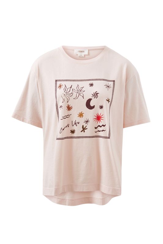 Stevie Slouchy Tee - Shell Pink/Berry Scarf Print