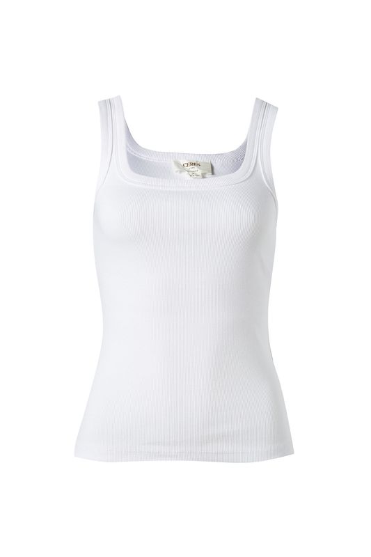 Zaeli Contour Rib Square Neck Tank - White