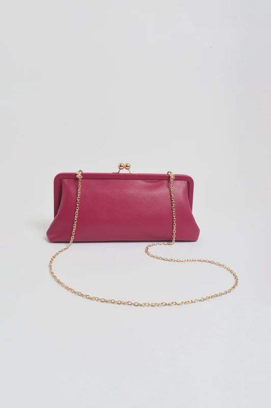 Clip Top Soft Rectangle Clutch (Magenta)