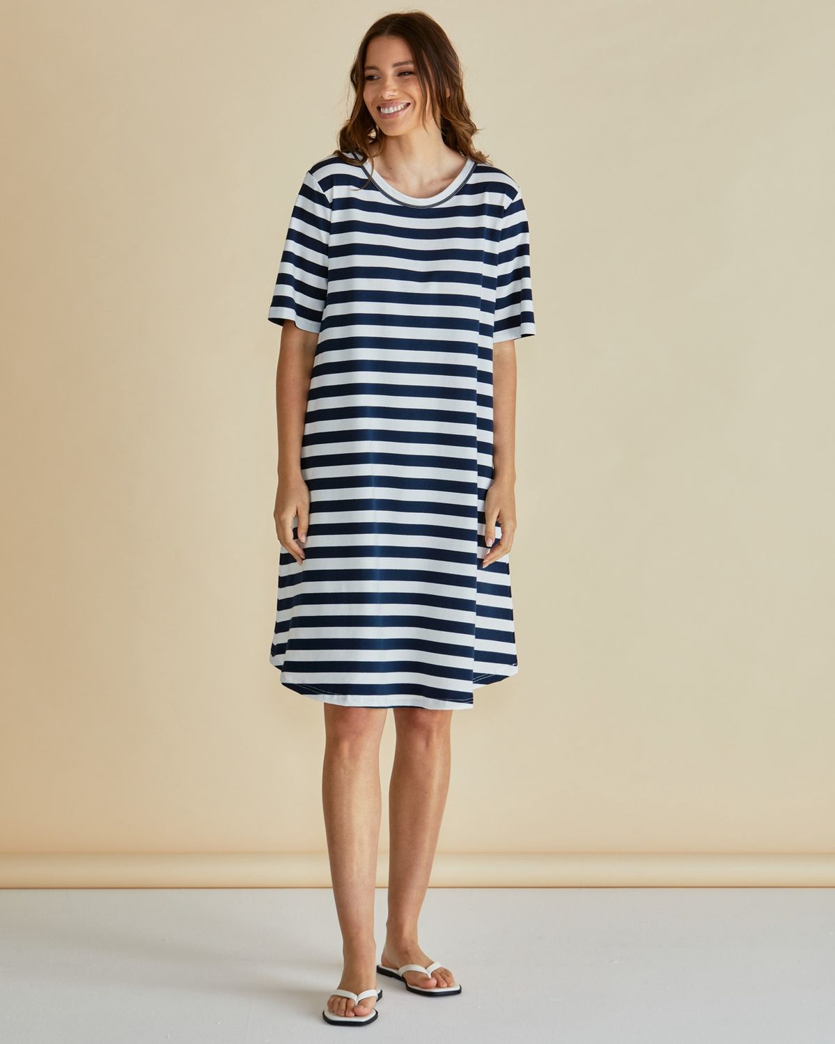 Eloise T-Shirt Dress - Navy Stripe, Size: 8