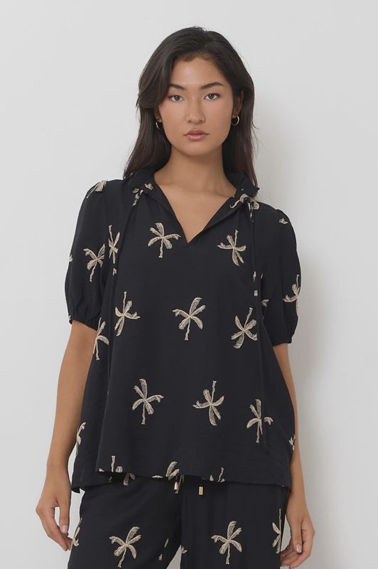 Sandra Embroidered Palm Top (Black)