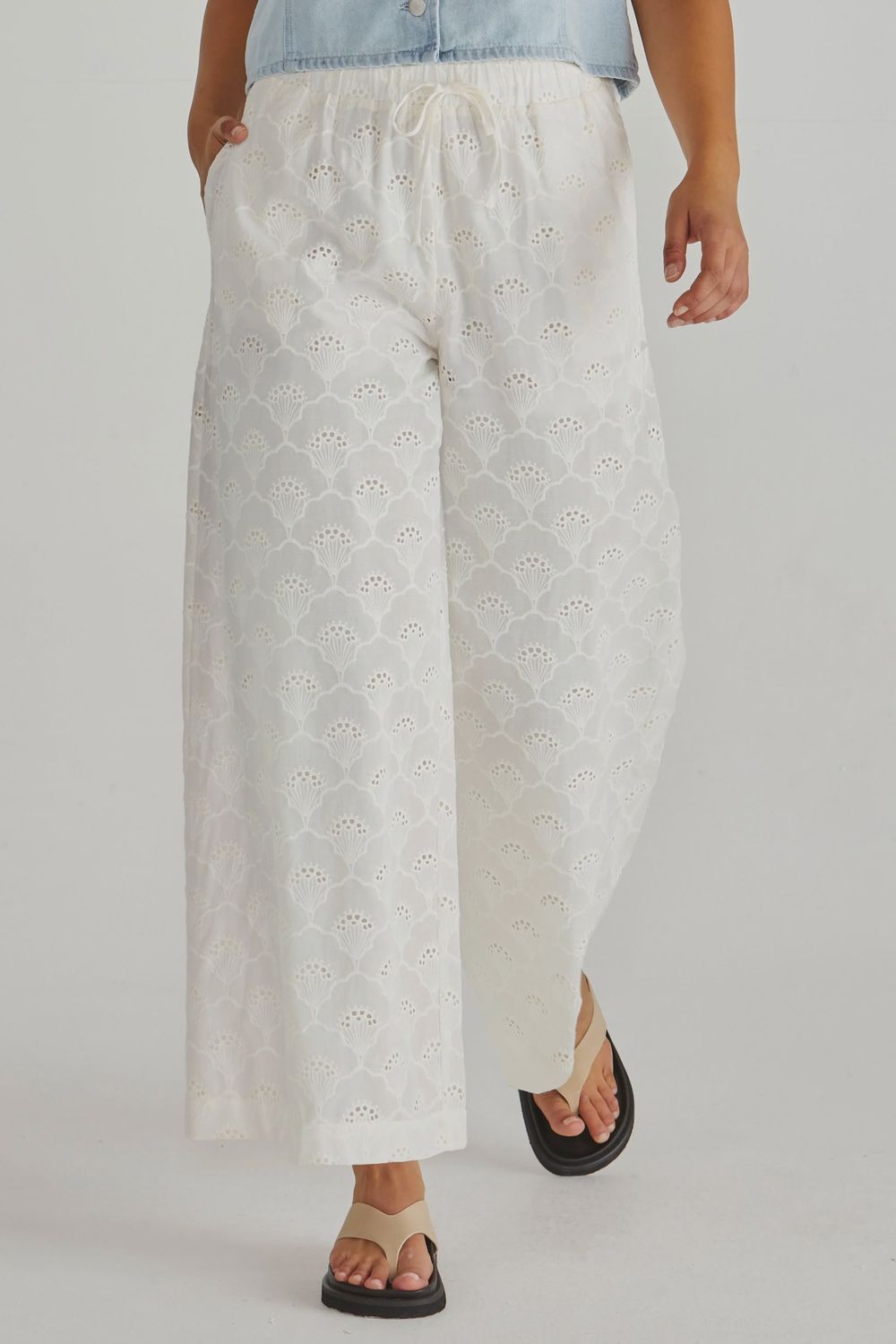 Zimmy Broderie Pant - Cream, Size: 8