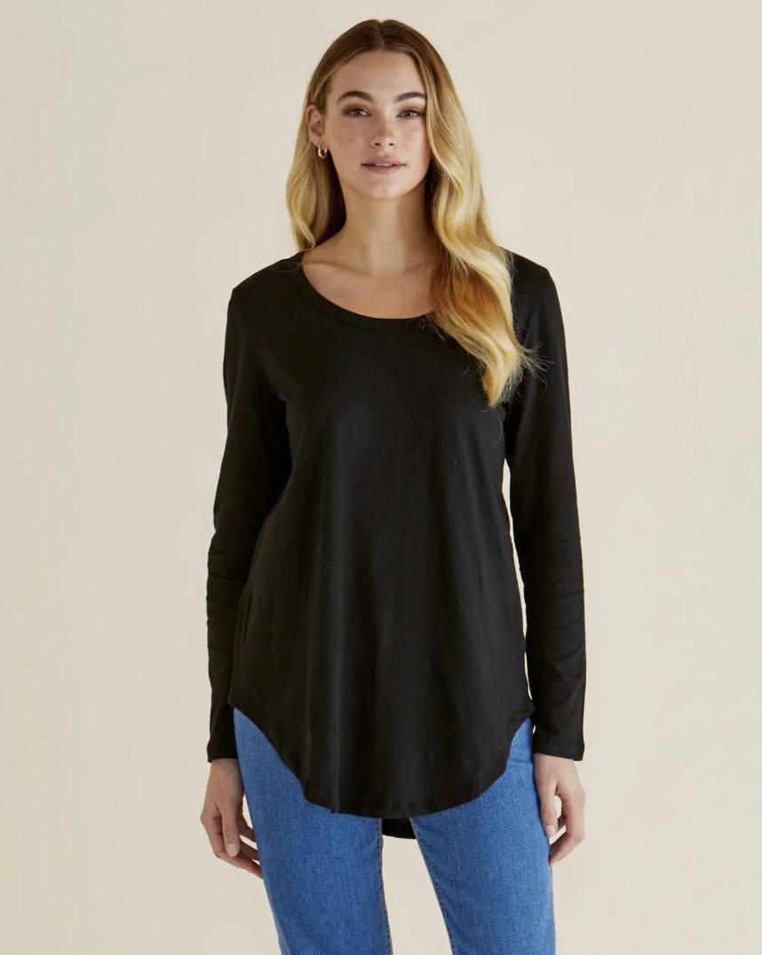Megan Long Sleeve Top, Colour: Black, Size: 8