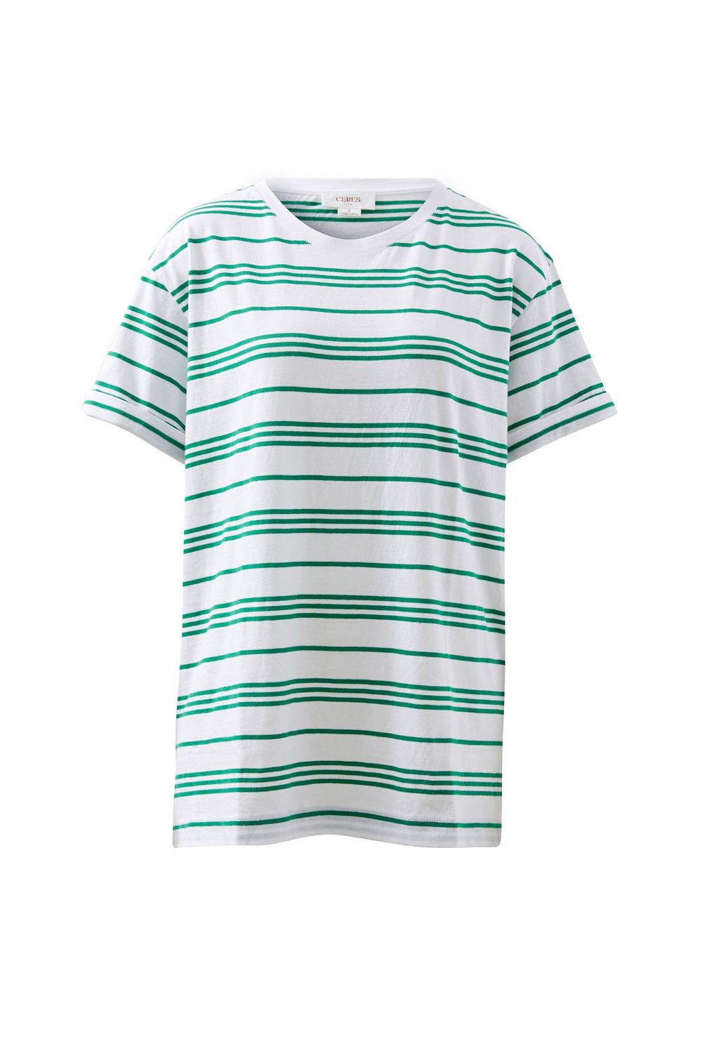 Lola Longline Step Hem Tee - Kelly Green Stripe, Size: Small