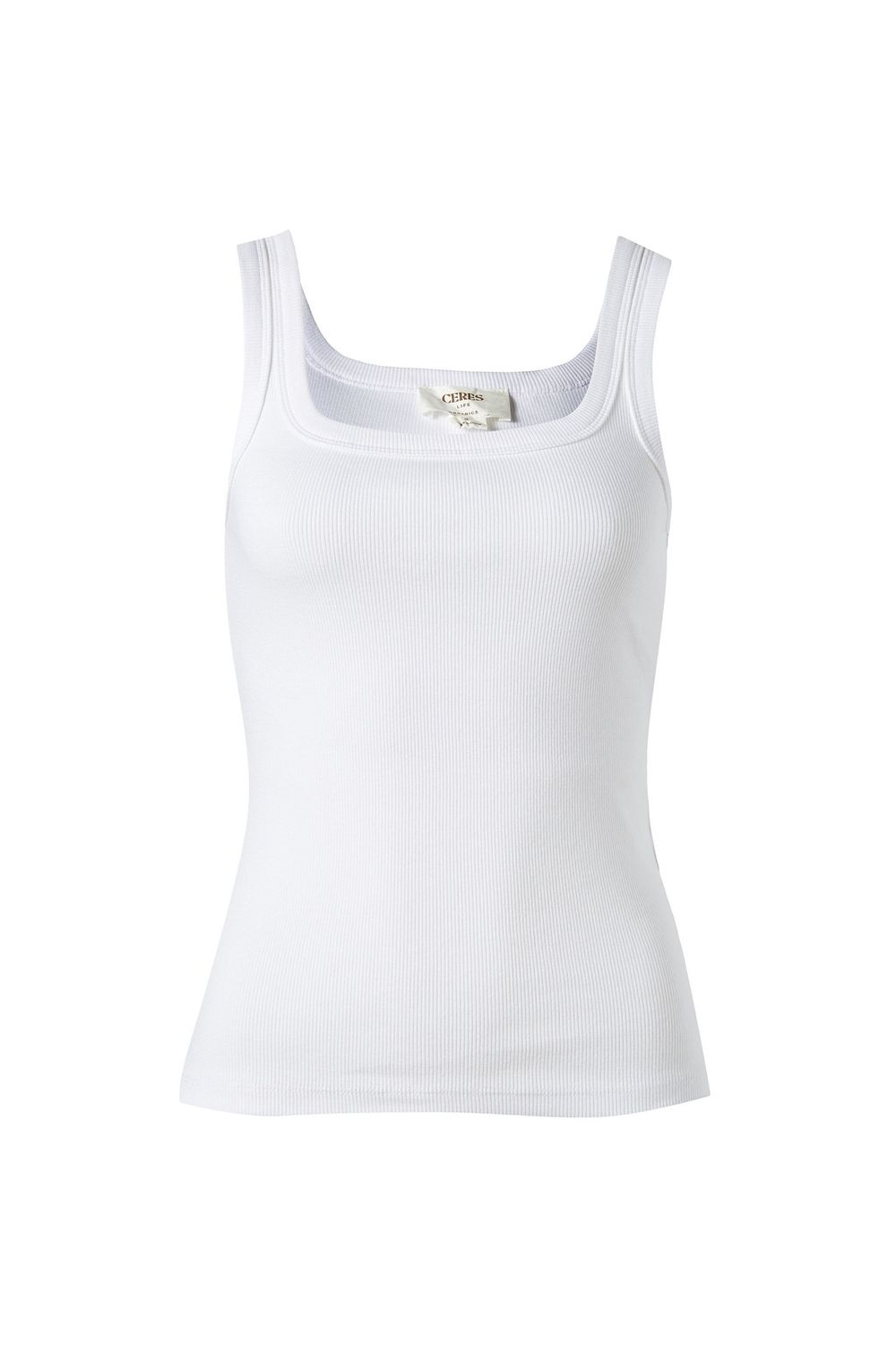 Zaeli Contour Rib Square Neck Tank - White, Size: Small