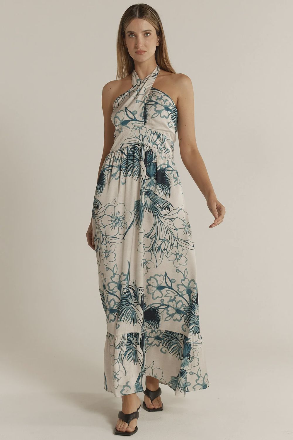 Solstice Palms Halter Dress - Palm Print, Size: 10