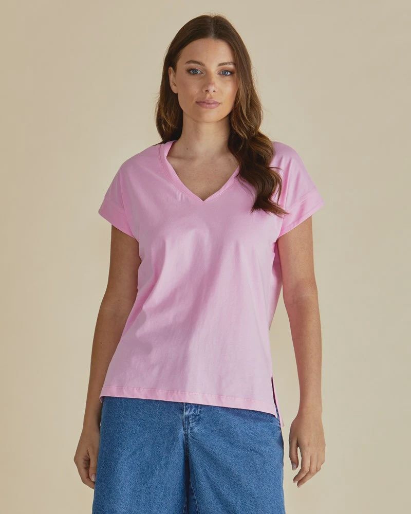 Tracy V-Neck Tee - Pink, Size: 8