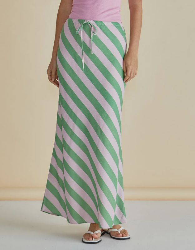 Brooke Bias Skirt - Green/Pink Stripe
