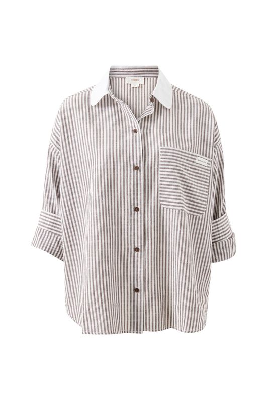 Miya Shirt - Brown White Small Stripe