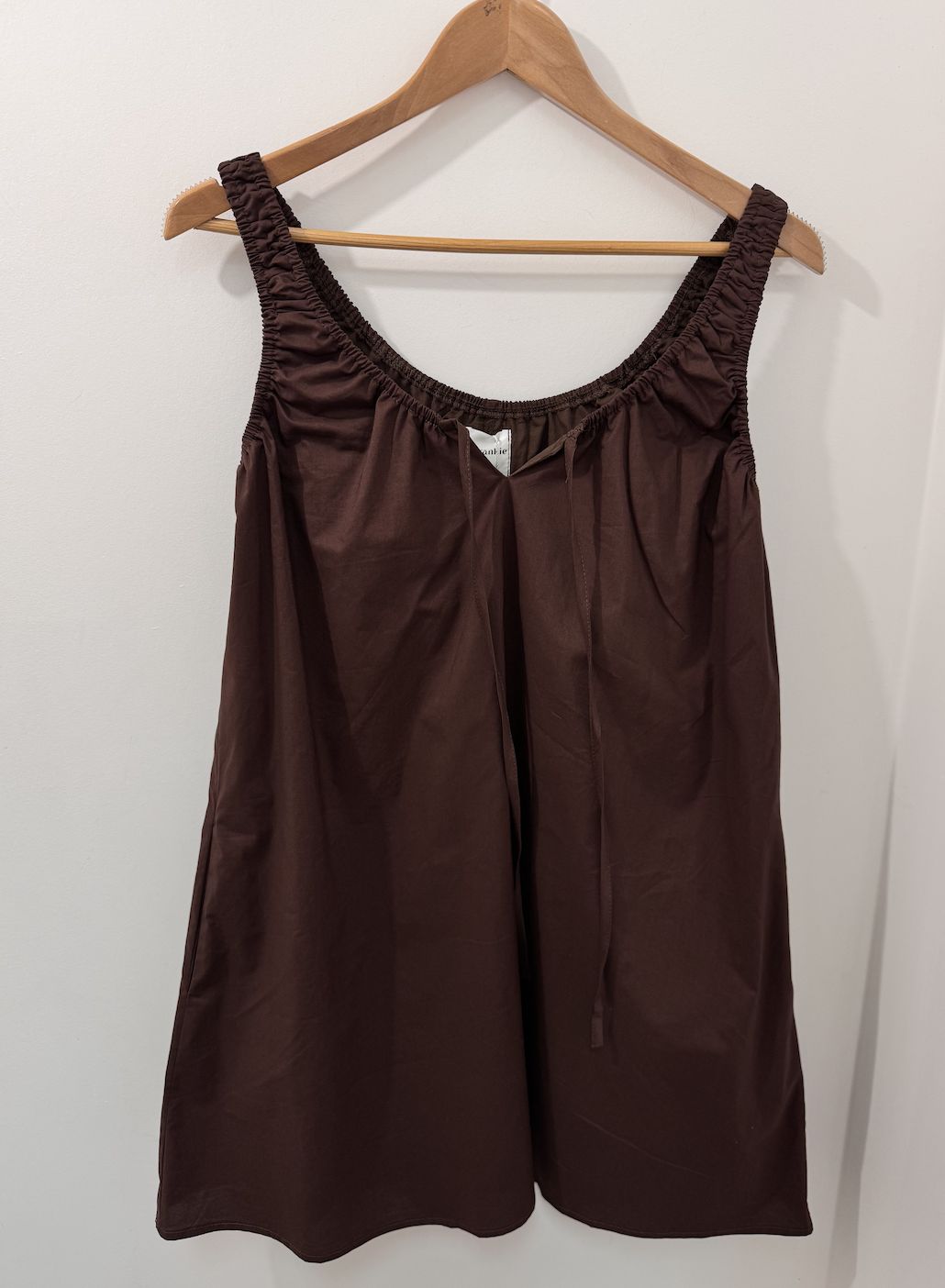 Chocolate Elastic Tie Mini Dress, Size: X Small