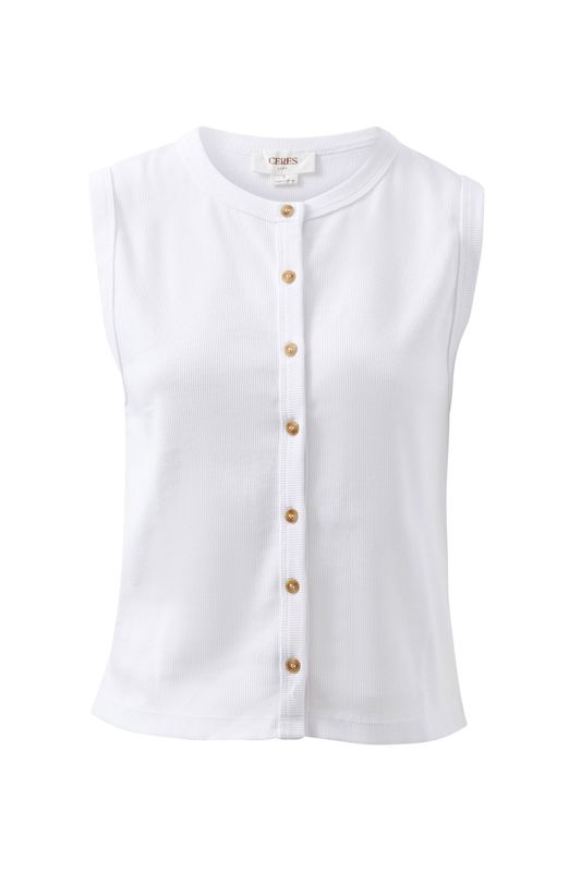 Lyla Button Through Rib Tank - White