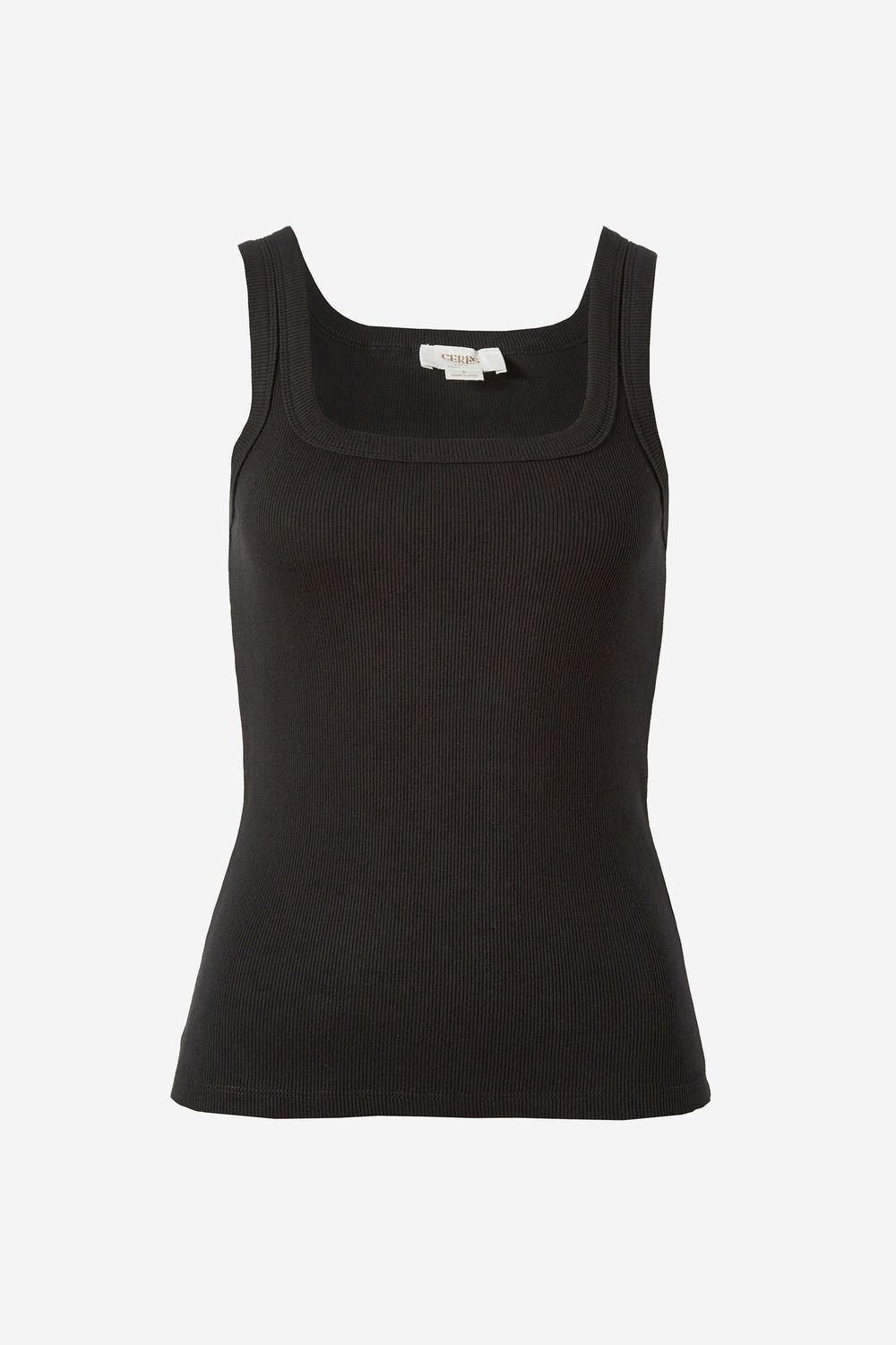 Zaeli Contour Rib Square Neck Tank - Black, Size: X Large