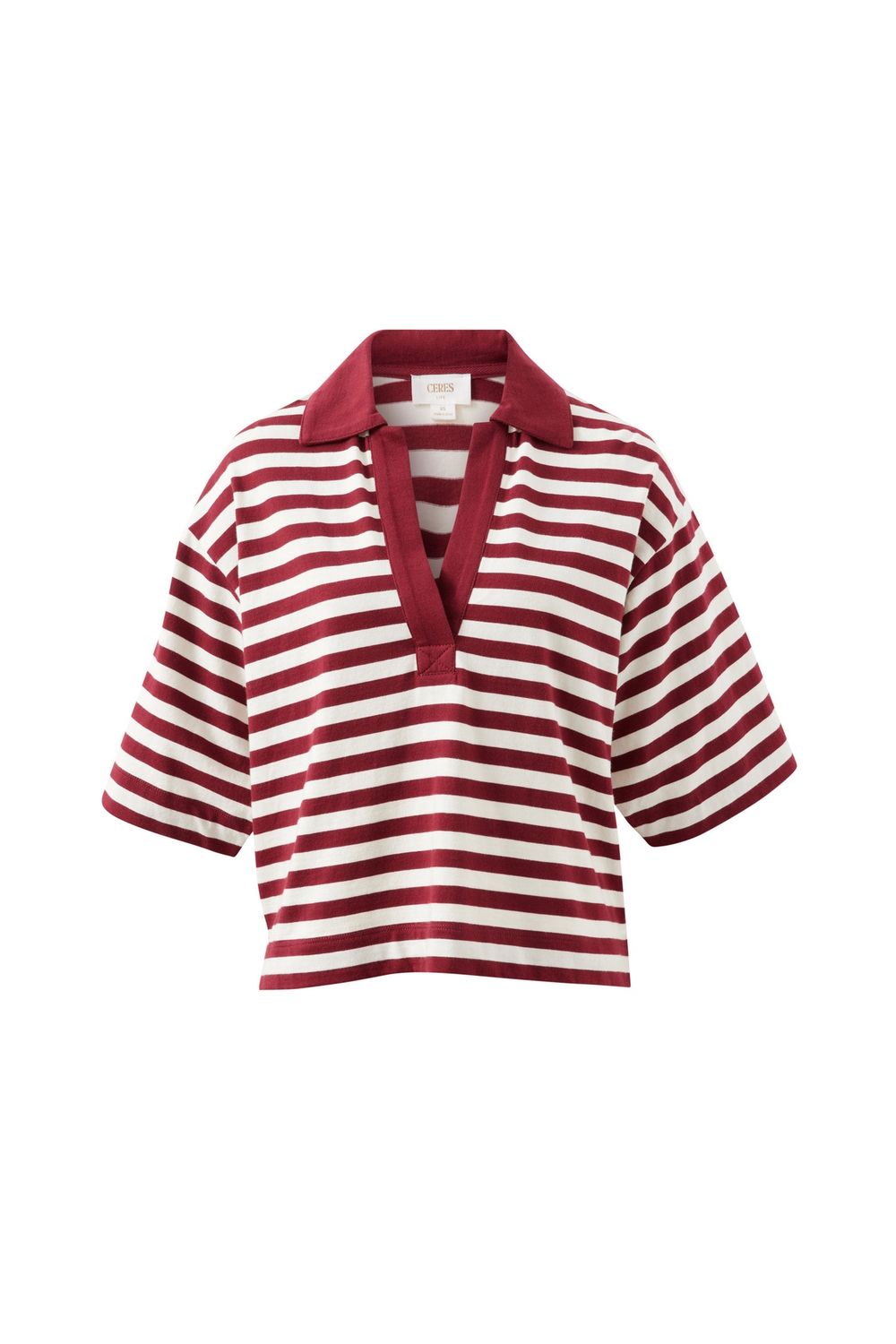 Arlie Short Sleeve Rugby - Burgundy/Milk Stripe