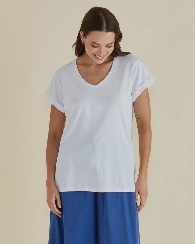 Ayla V-Neck Tee - White