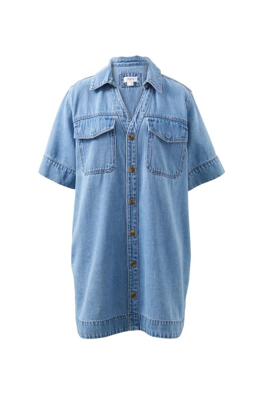 Sammy Relaxed Shirt Dress - Mid Vintage Blue
