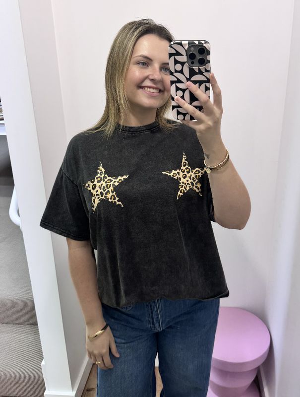 Black Acid Wash Star T-Shirt