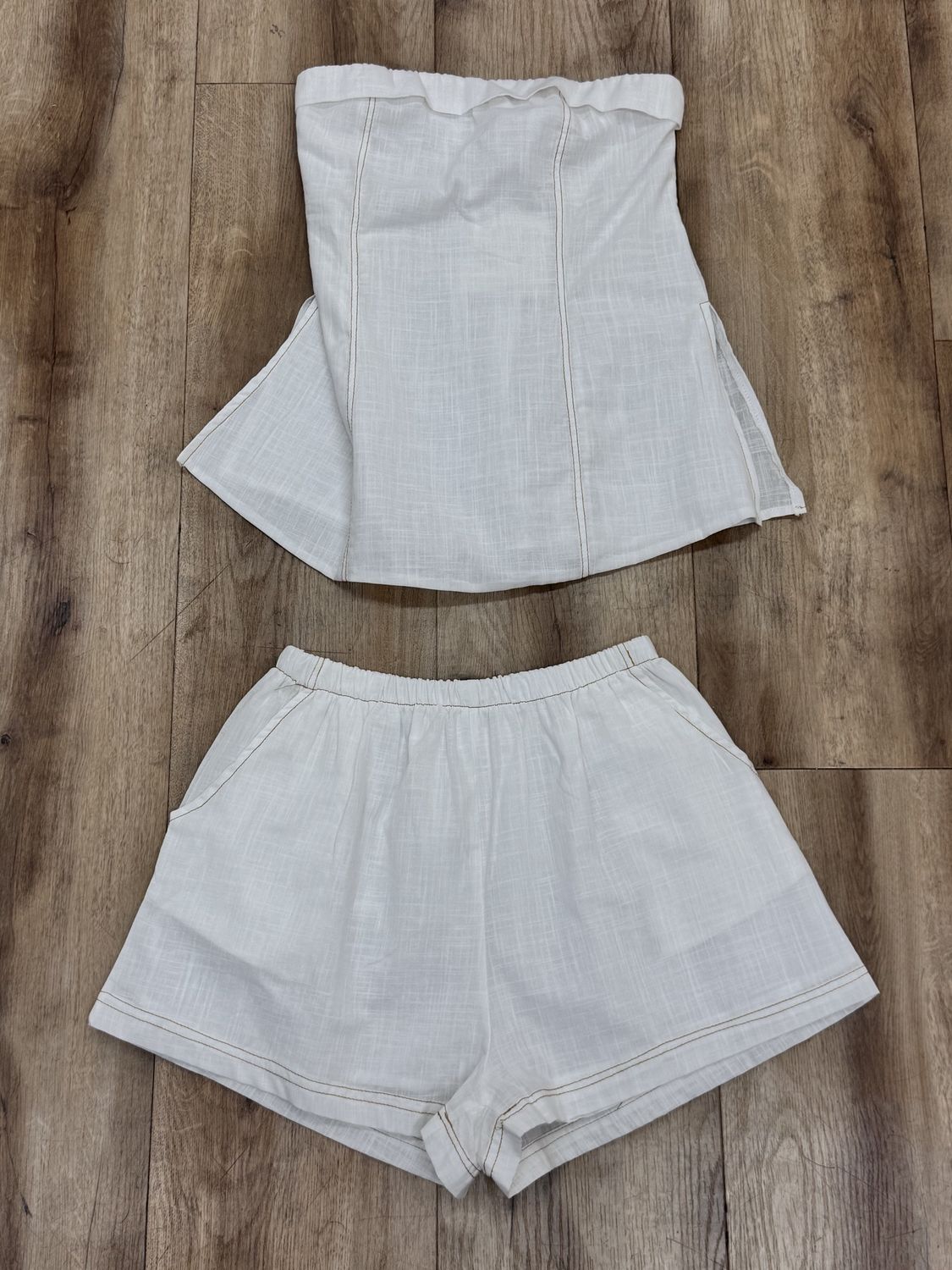 White Strapless Overstitch Set, Size: X Small