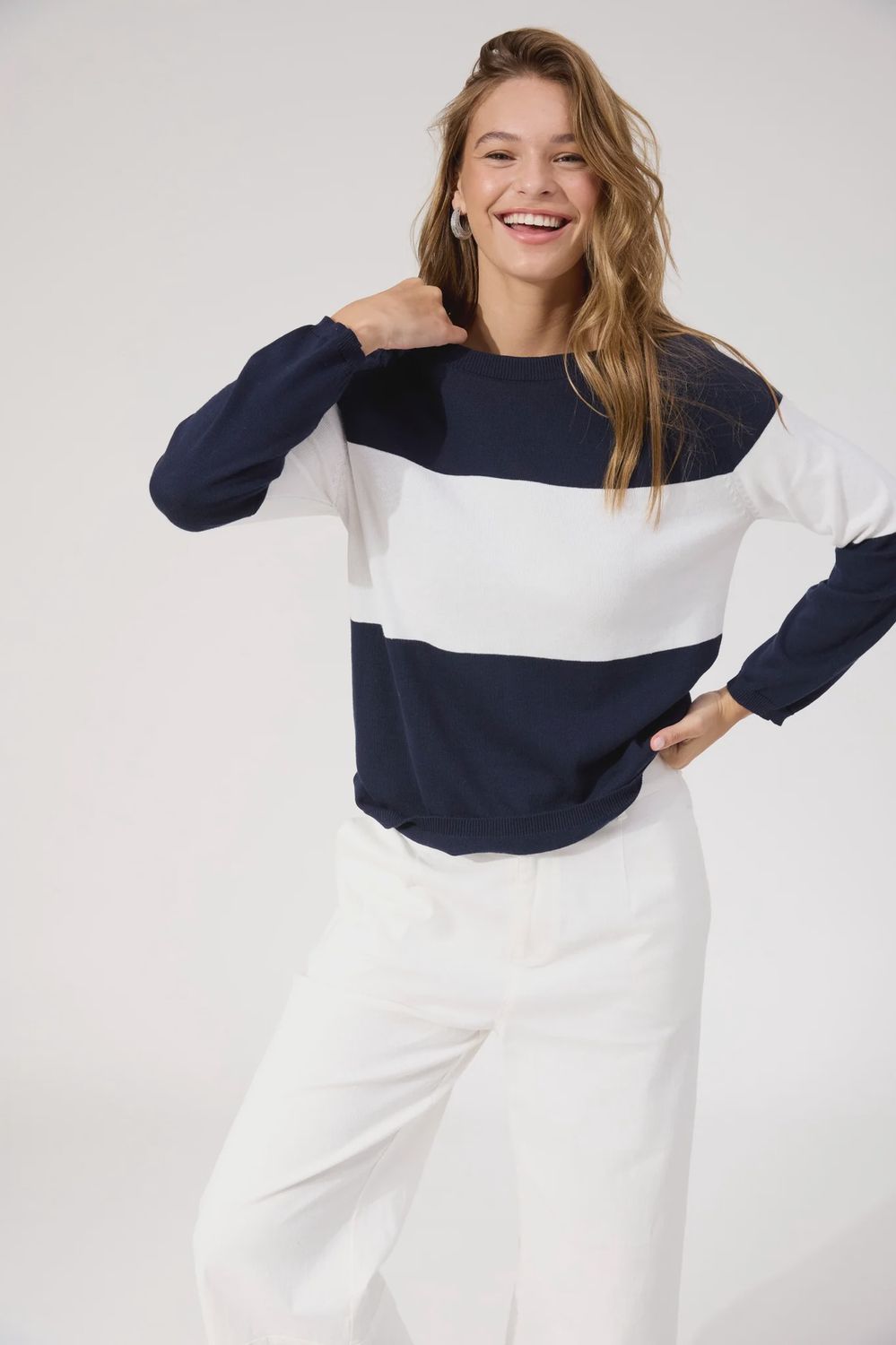 Savoie Stripe Jumper - Navy, Size: Small