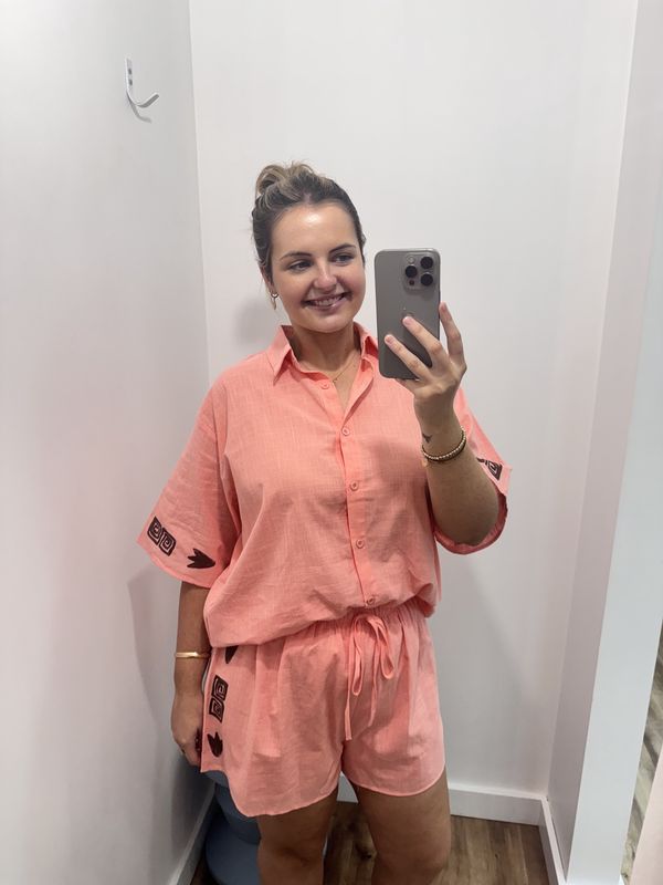 Peach/Brown Side Print Short Set