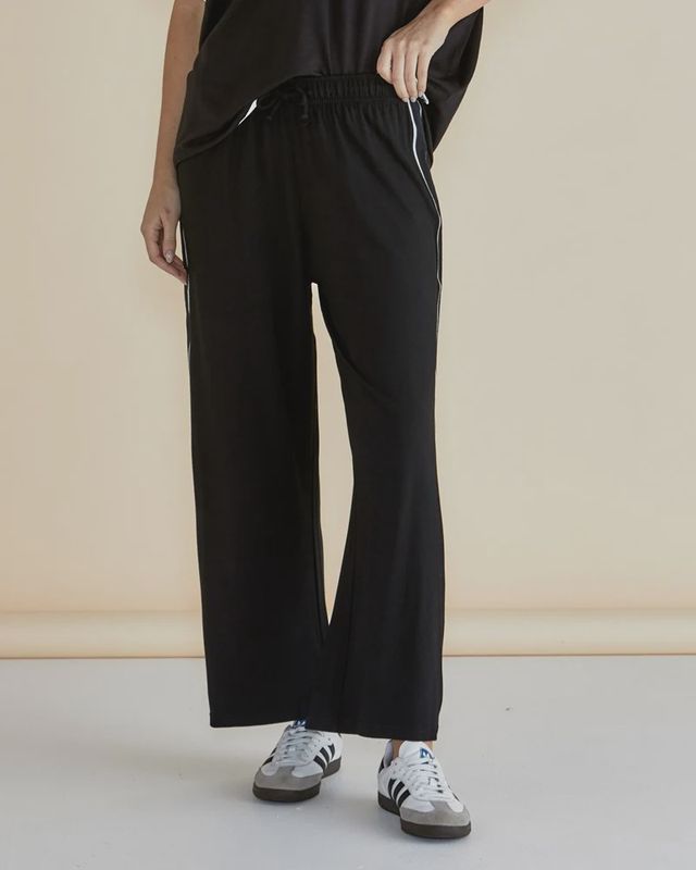 Evelyn Wide Leg Jogger - Black/White